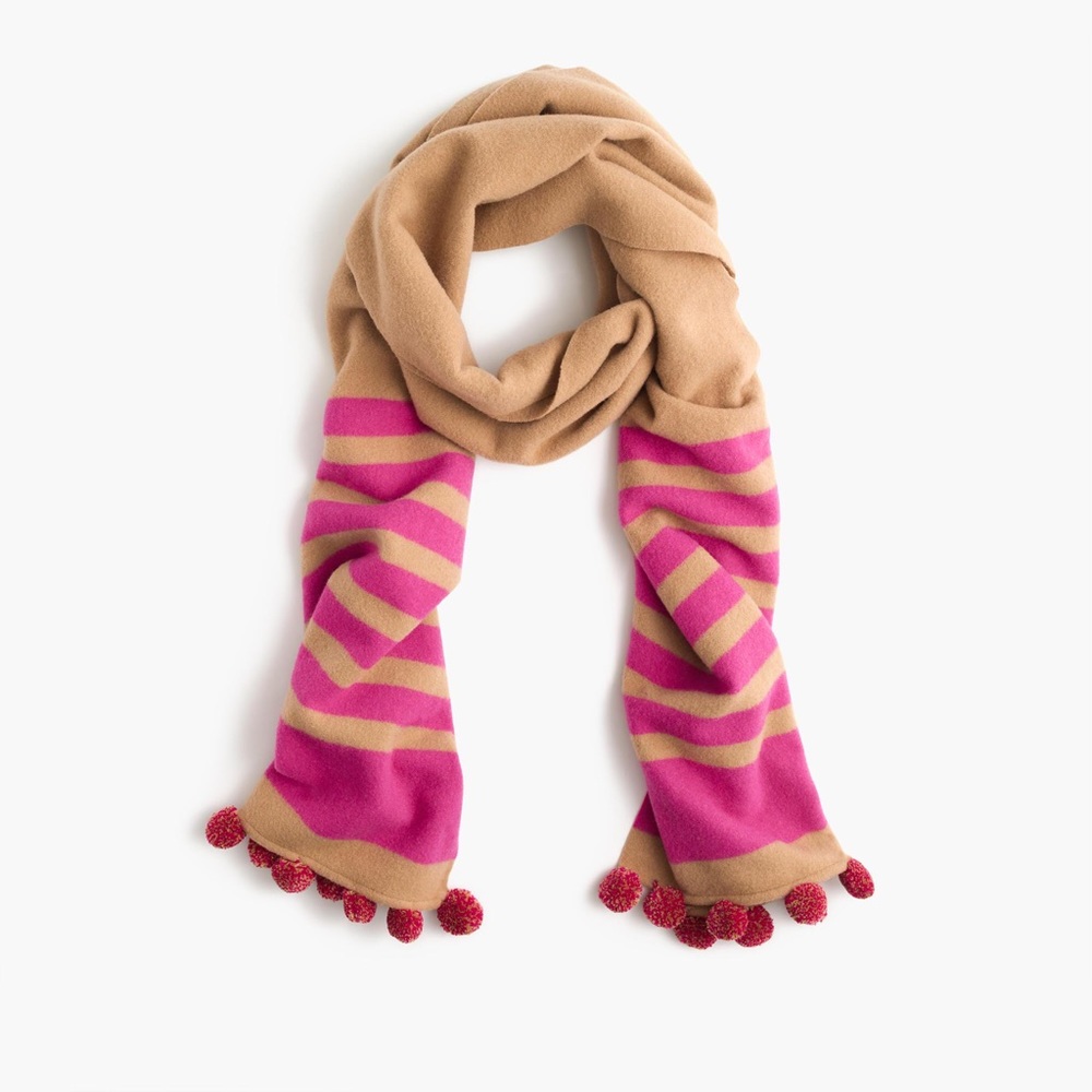 J. Crew Striped Wool Scarf With Pom-Poms